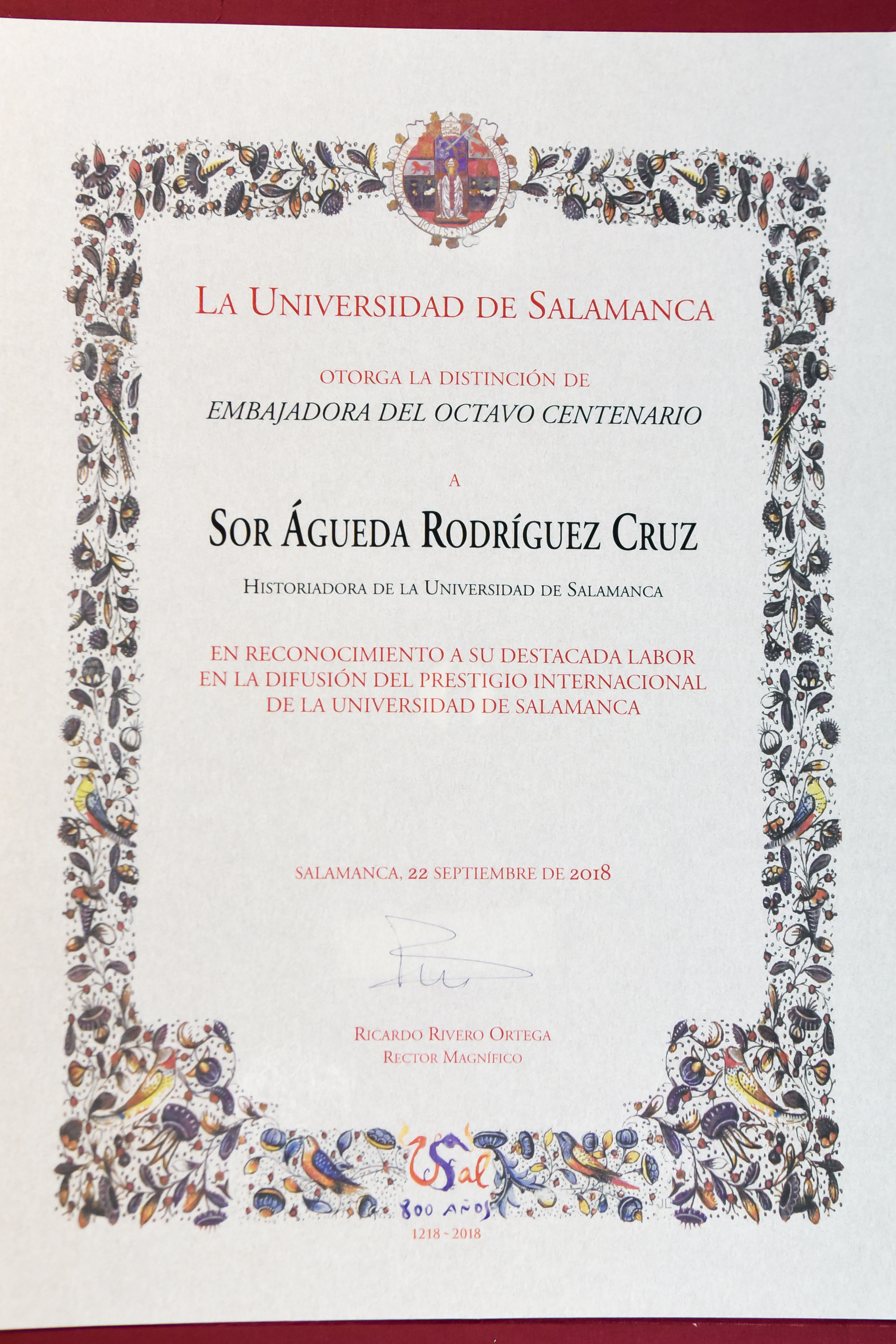 La Universidad de Salamanca nombra embajadora del VIII Centenario a sor Águeda Rodríguez Cruz 