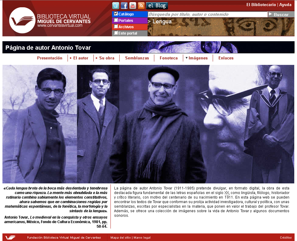 Presentación del portal dedicado al exrector Tovar dentro de la Biblioteca Virtual Miguel de Cervantes